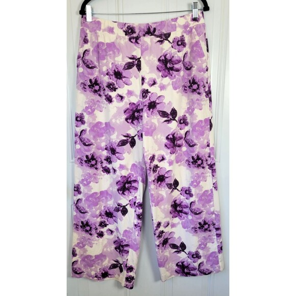 QVC Denim & Co Wide Leg Knit Floral Pull On Pant Size L - Picture 1 of 6